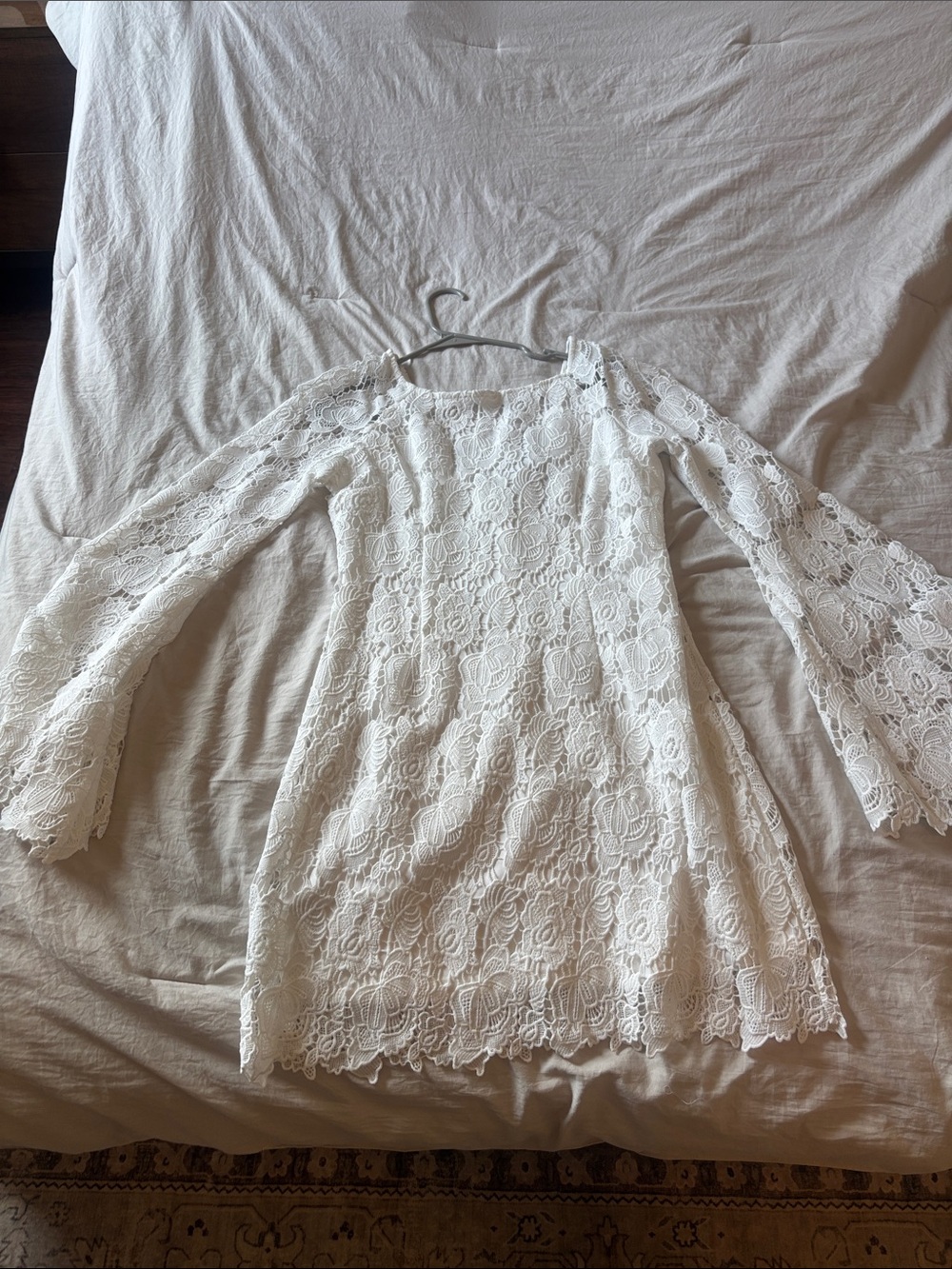 Fashion Nova White Floral Lace Off-Shoulder Tunic Dress Women NWT L